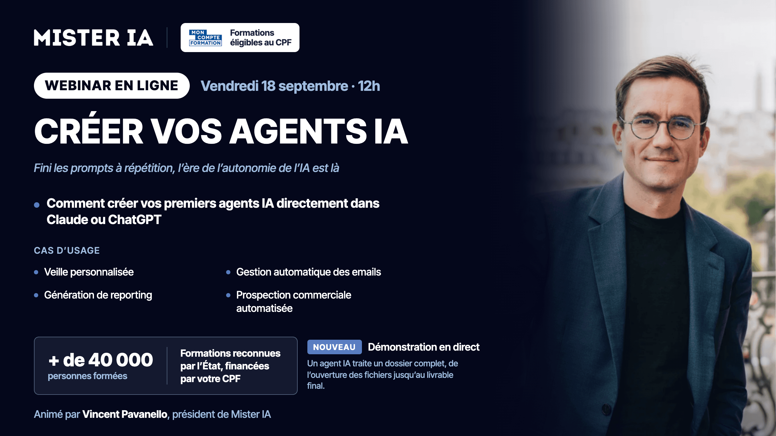 MISTER IA : Vos 4 premiers agents IA, construits en direct dans Claude et ChatGPT