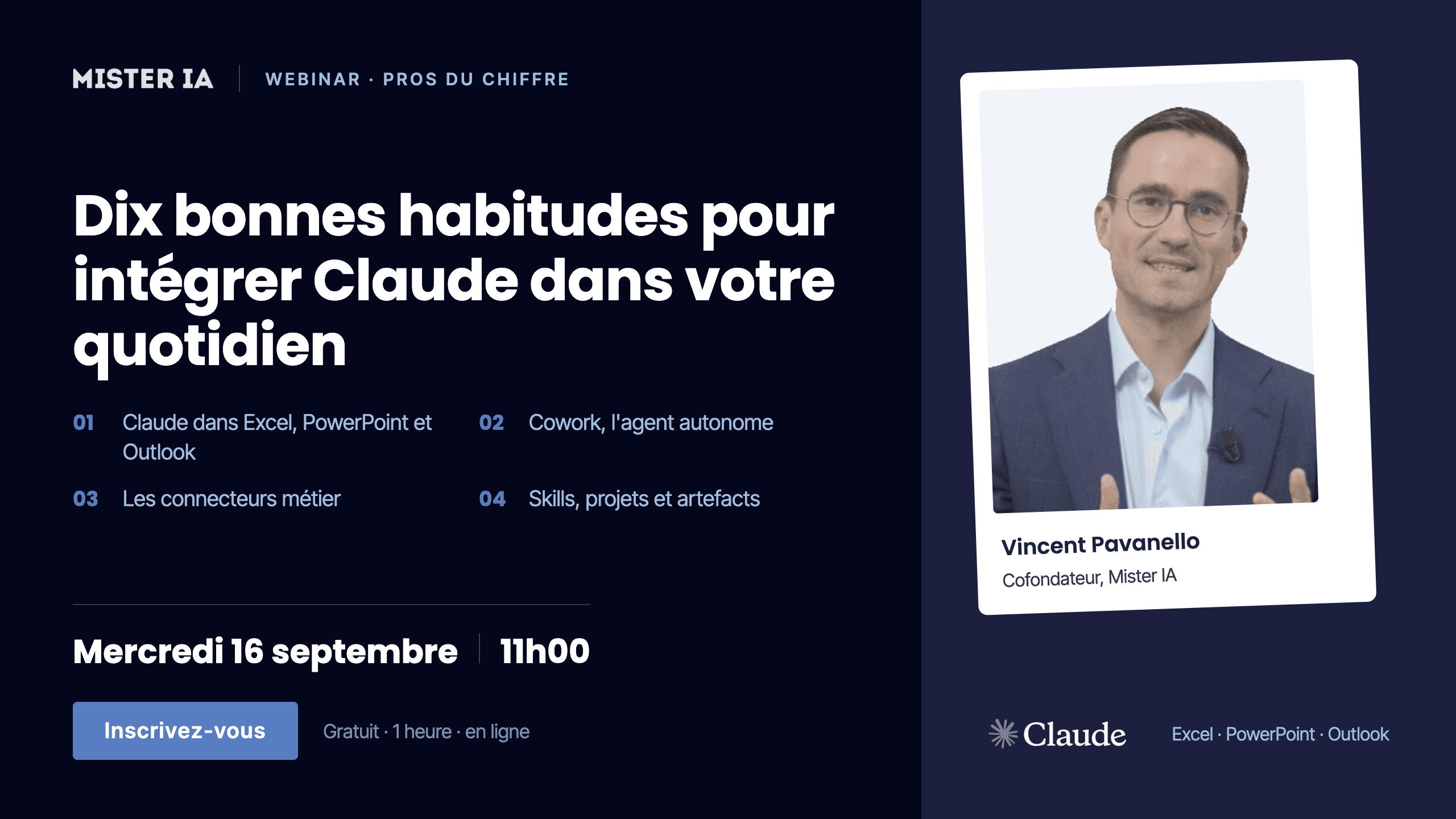 Webinar Mister IA - Professionnels du chiffre : 10 bonnes habitudes pour intégrer Claude et l'Intelligence Artificielle dans votre quotidien